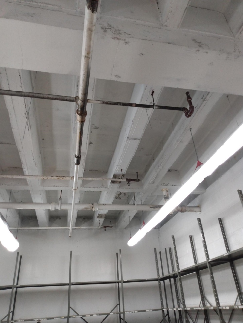 Ceiling beams with black mold removed
