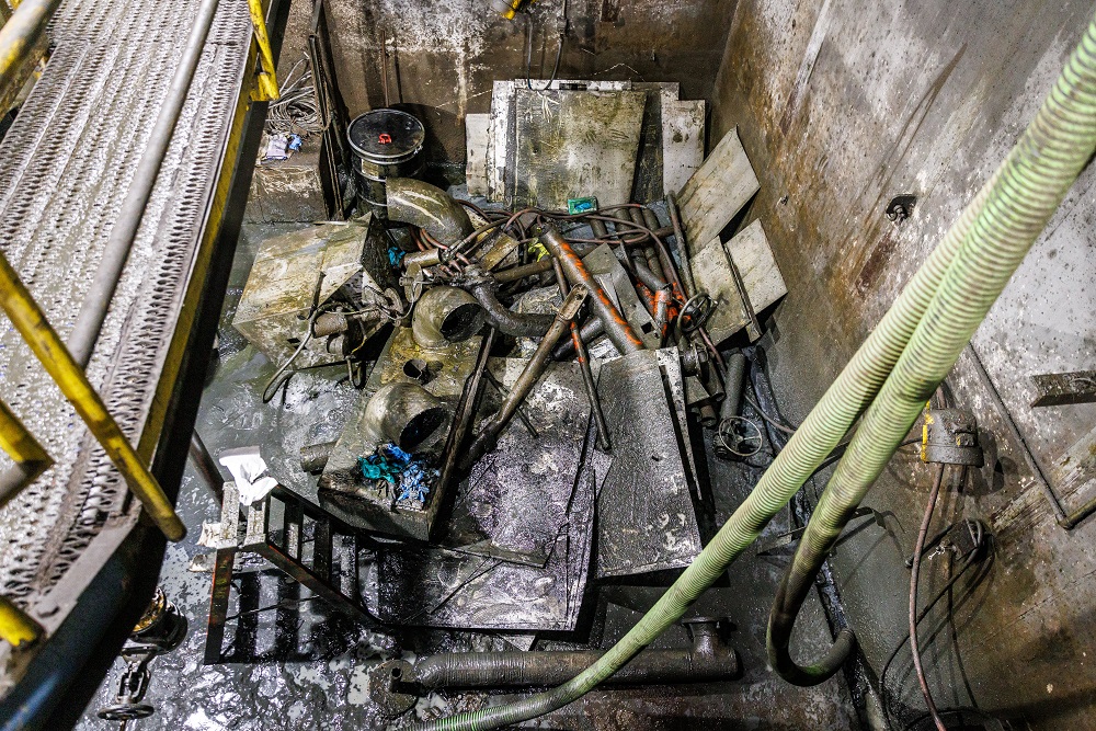 Pile of industrial waste in building