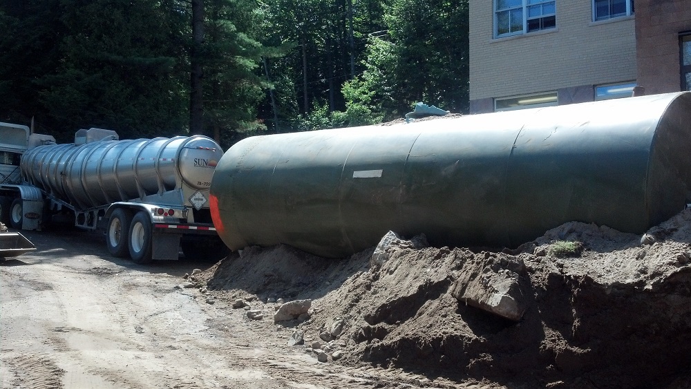 Excavated storage tank ready for transportation to disposal facility