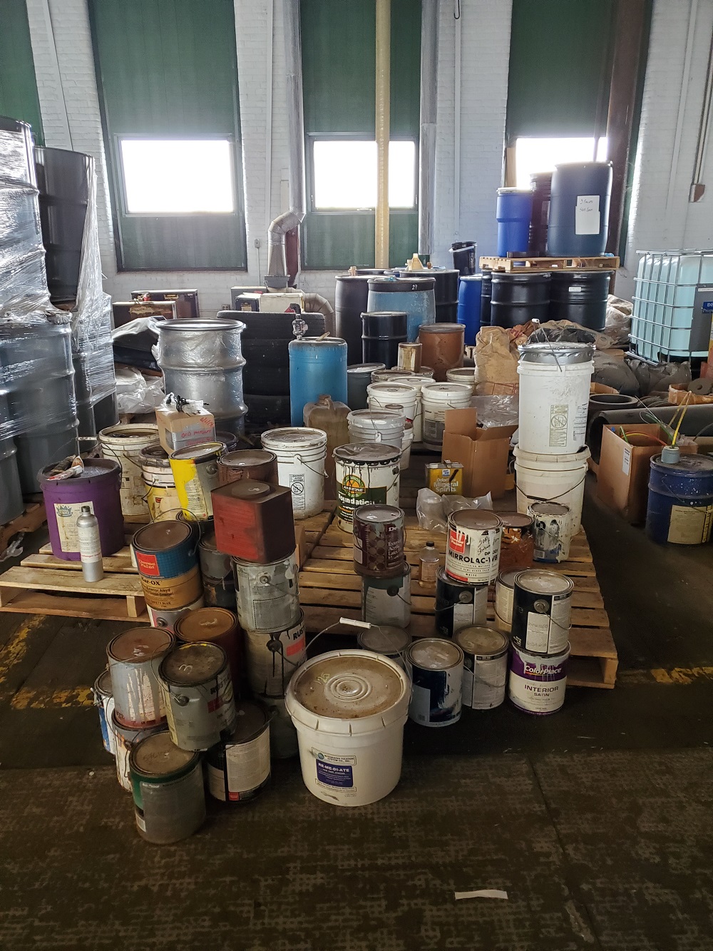 Waste stored in various types and sizes of containers